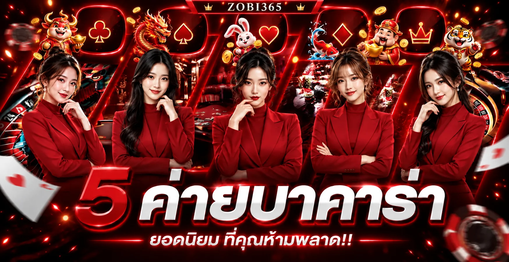 ห้าค่ายบาคาร่าแนะนำบน zobi365 พร้อมตัวละครเกมโทนแดงดำ